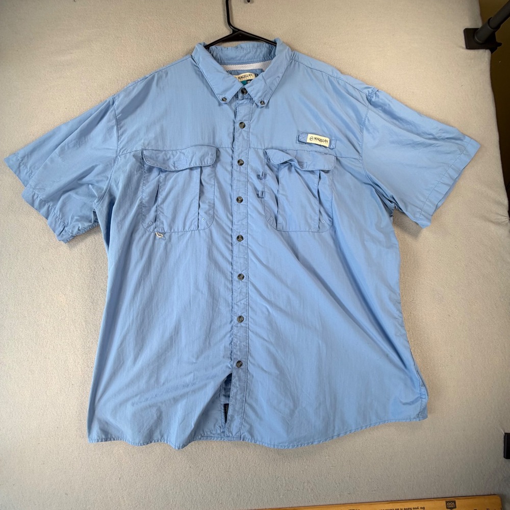 Magellan Outdoors Fish Gear Blue Vented Fishing Shirt Mens 3XL Short Sleeve Work